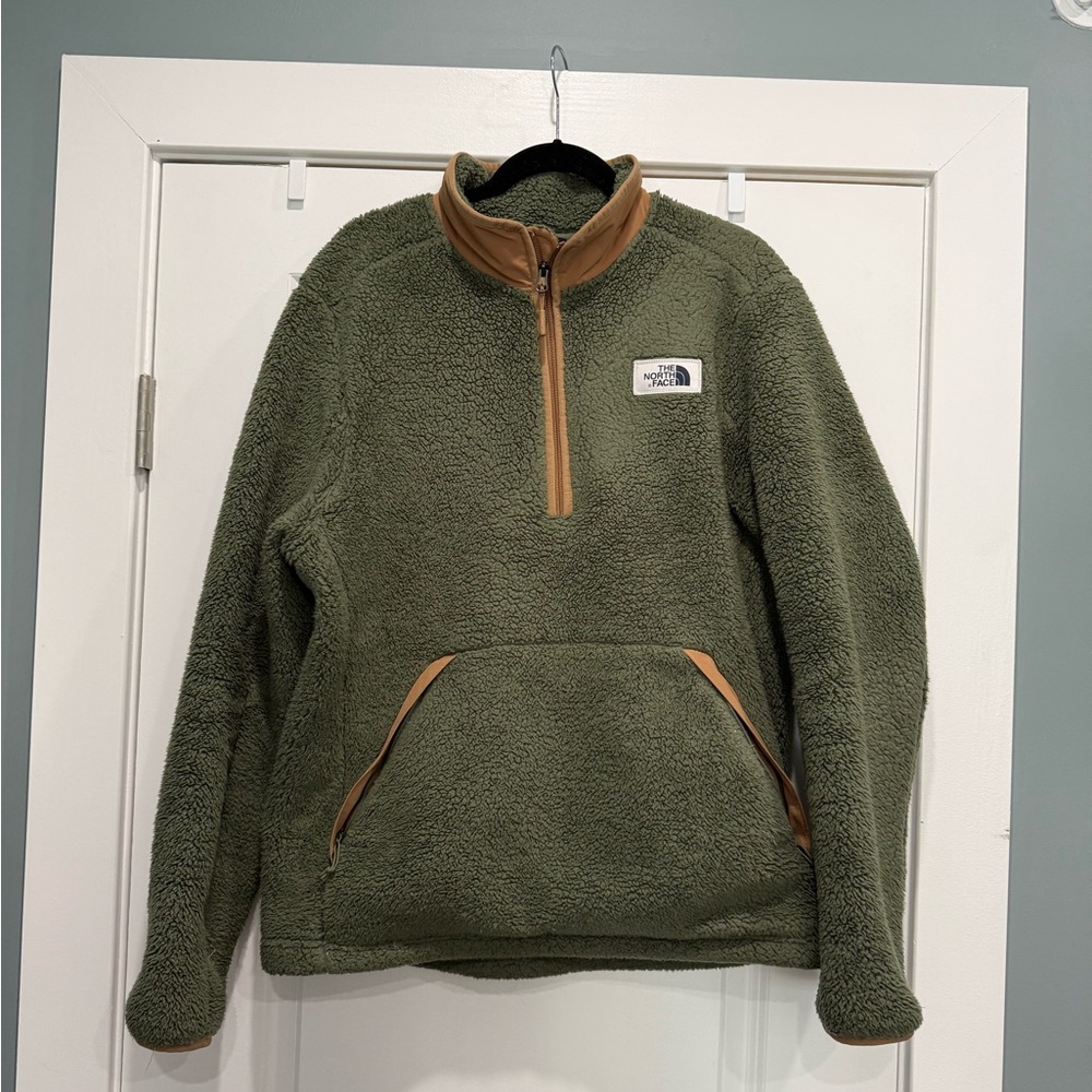 The North Face Green and Tan Fleece Pullover